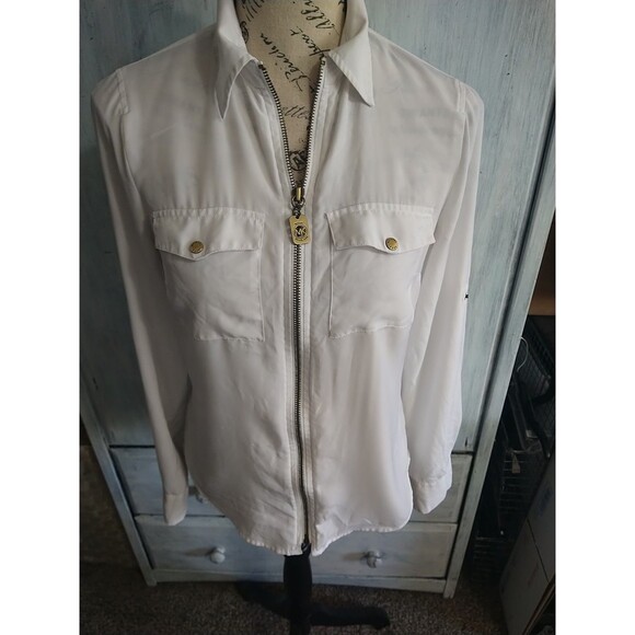 Michael Kors Zip Up Collard White Blouse - Picture 5 of 13